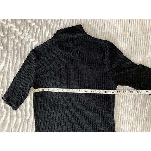 Massimo Dutti Black Maxi Dress M Mock Neck Rib Knit Side Slit Minimalist Chic - Picture 5 of 7